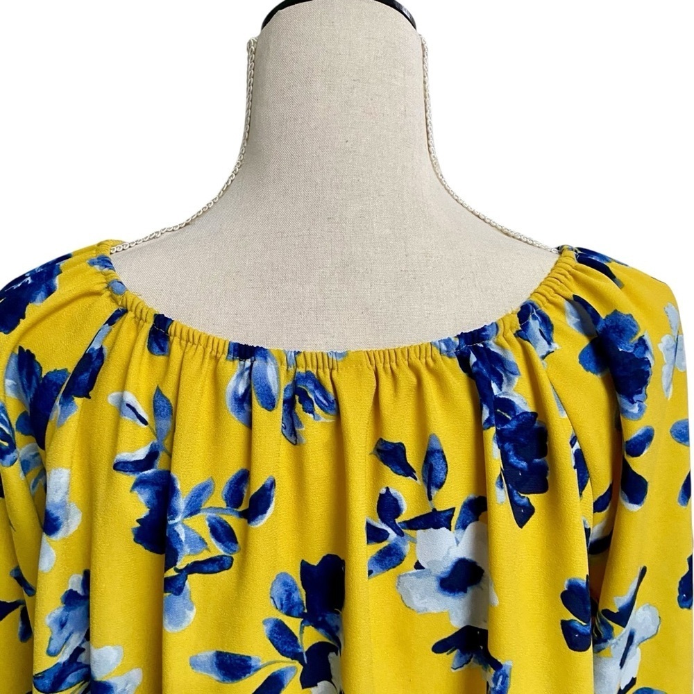 Elizabeth & James Floral Off Shoulder Blouse M Yellow Blue Bell Sleeve Boho Top - Picture 11 of 15